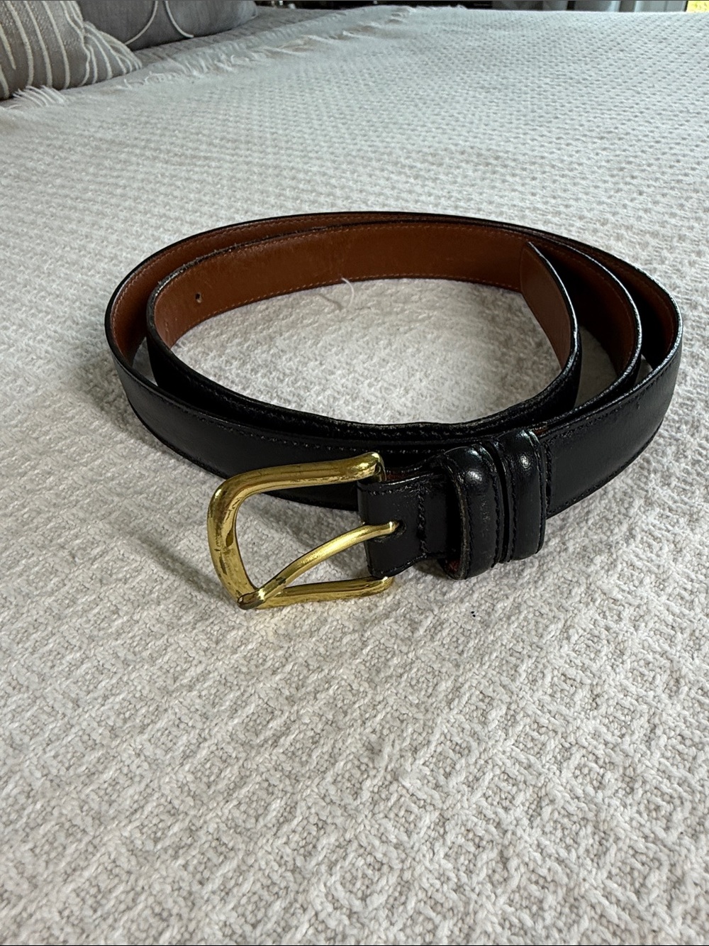Black leather belt with brass buckle size 38